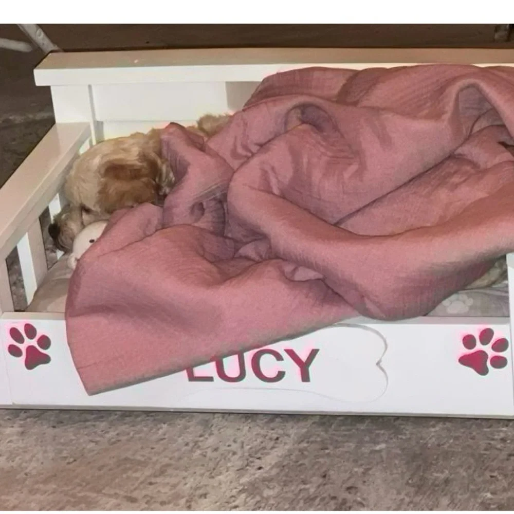Personalized Pet Bed wood with Cushion